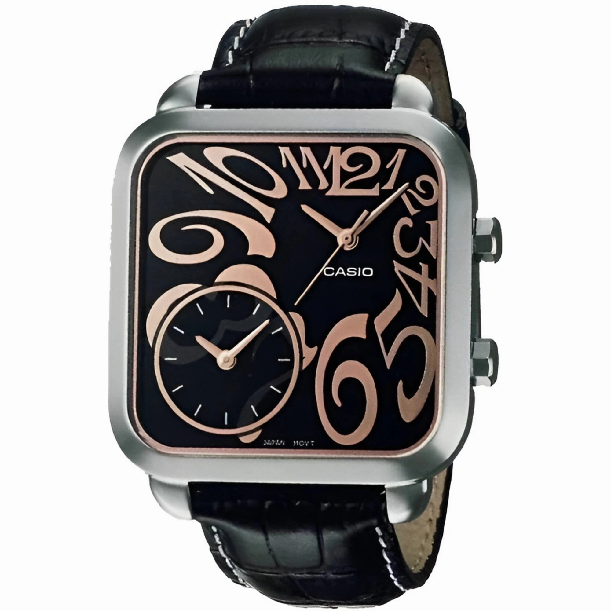 Casio Women's Quartz Watch - Silver Tone Case Black Dial Leather Strap | LTF117L-1A