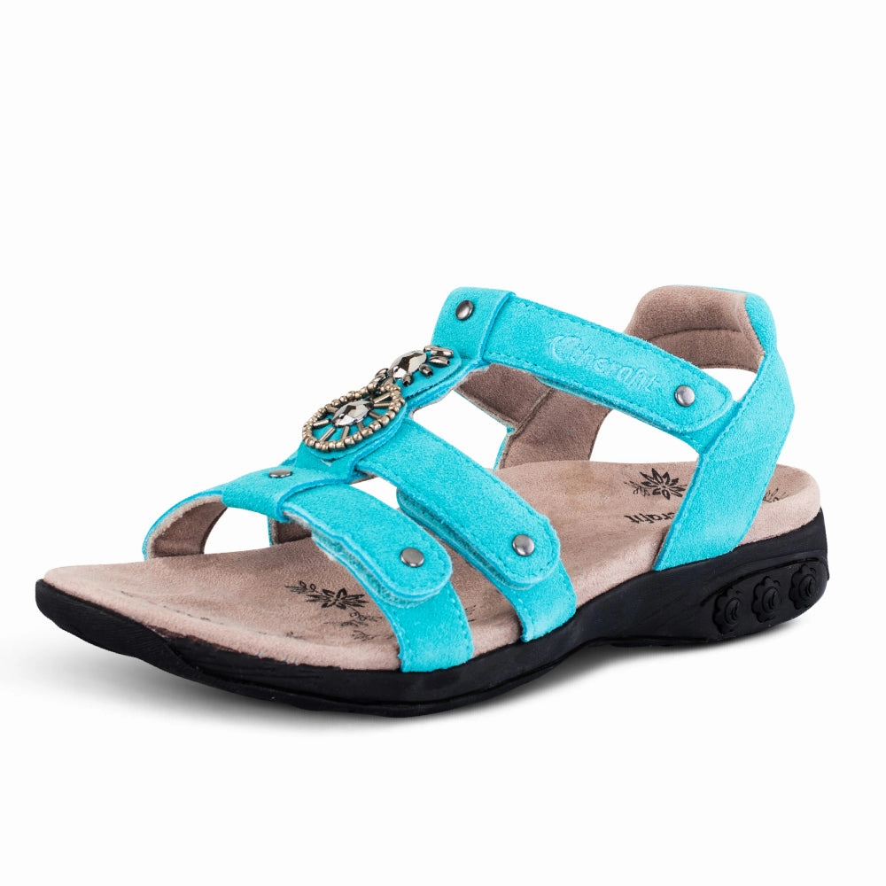 Charlotte Women's Embossed Leather Jeweled Adjustable Sandal