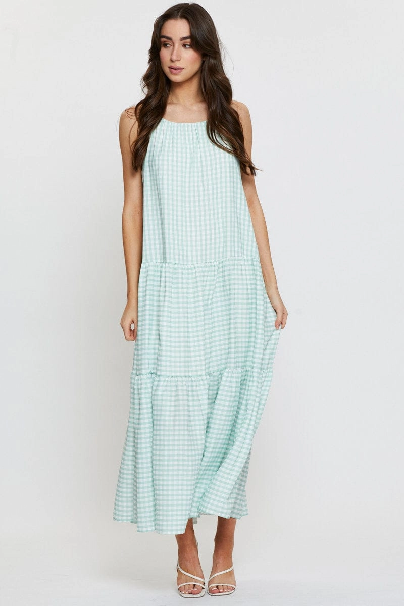 Check A Line Dress Maxi