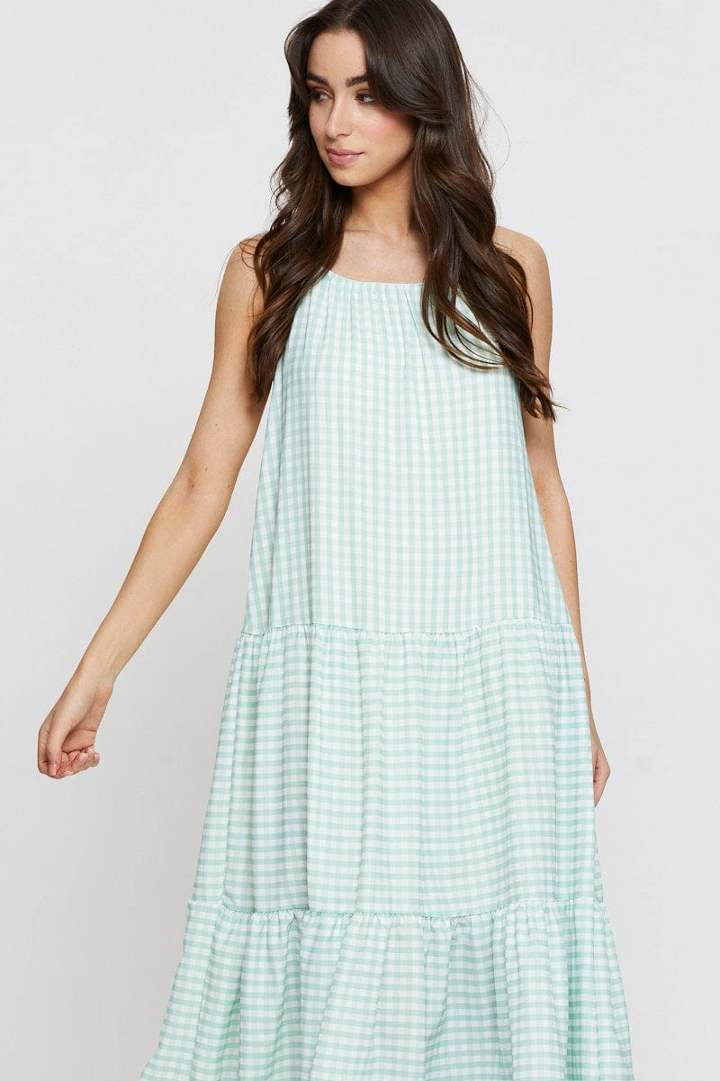 Check A Line Dress Maxi