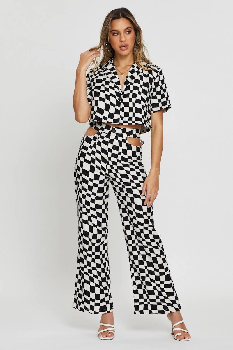 Check Wrap Top Short Sleeve Crop