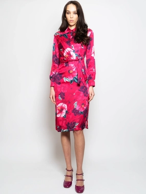 Chemisier Dress with Fuchsia Floral Print