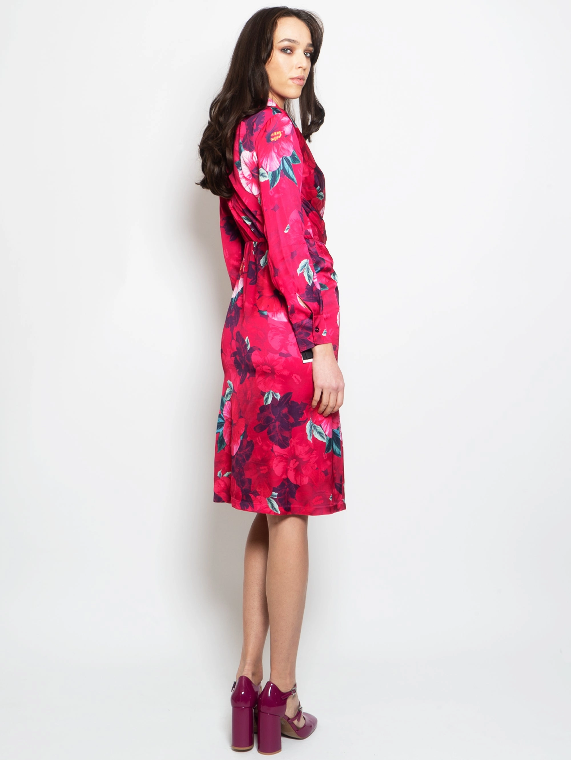 Chemisier Dress with Fuchsia Floral Print