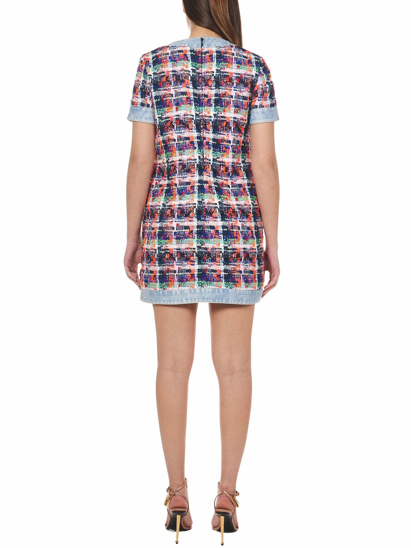 Dsquared2 Denim-Trim Pocket Detail Tweed Mini Dress