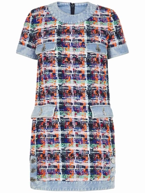 Dsquared2 Denim-Trim Pocket Detail Tweed Mini Dress