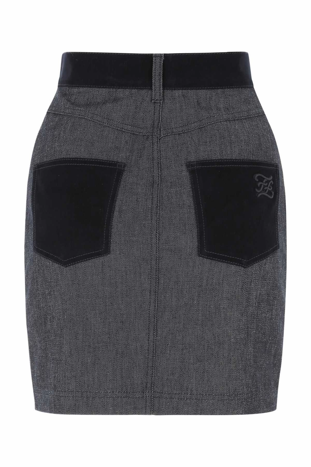 Fendi Logo Embroidered Denim Mini Skirt