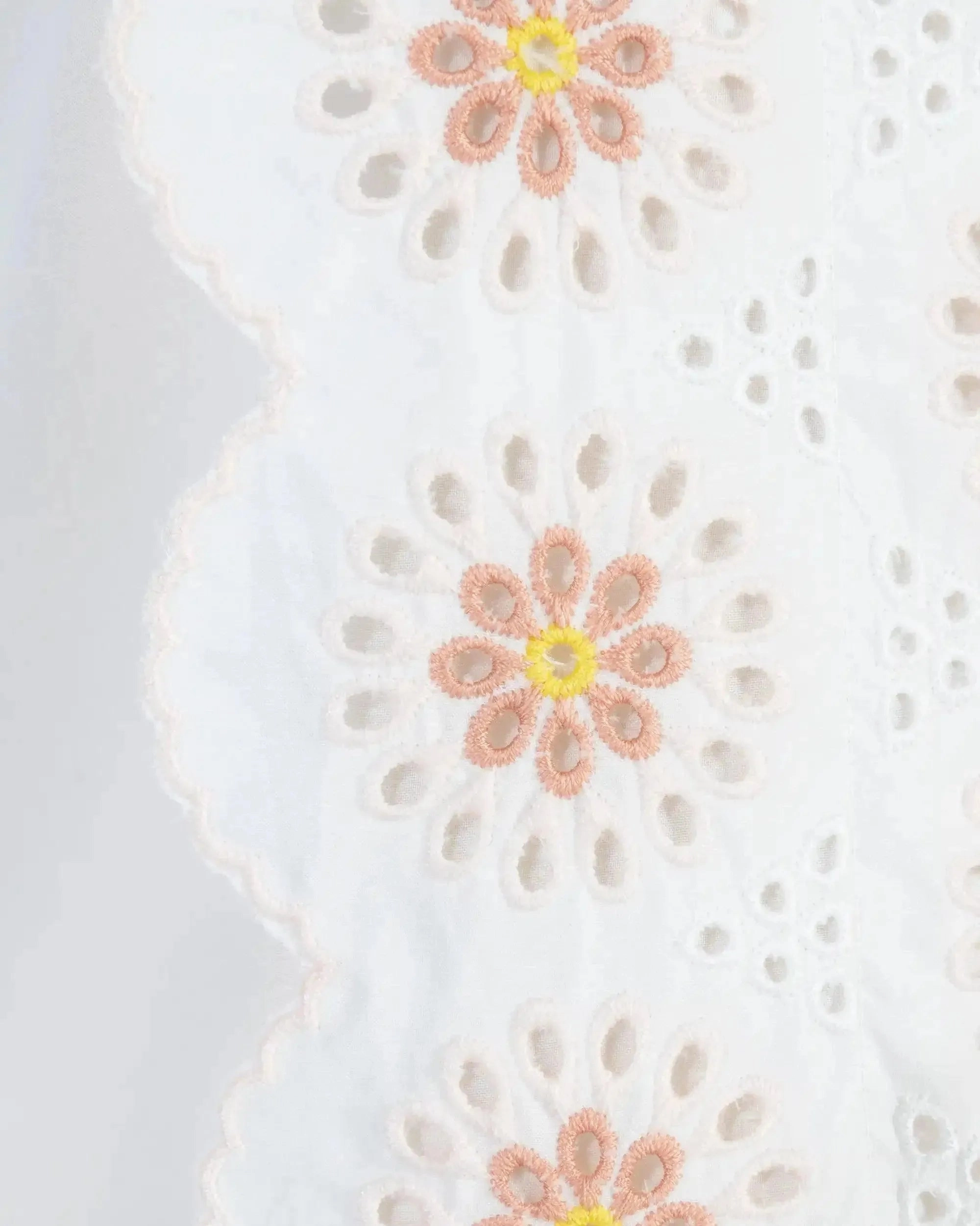 Floral Embroidered Short Sleeve White Dress