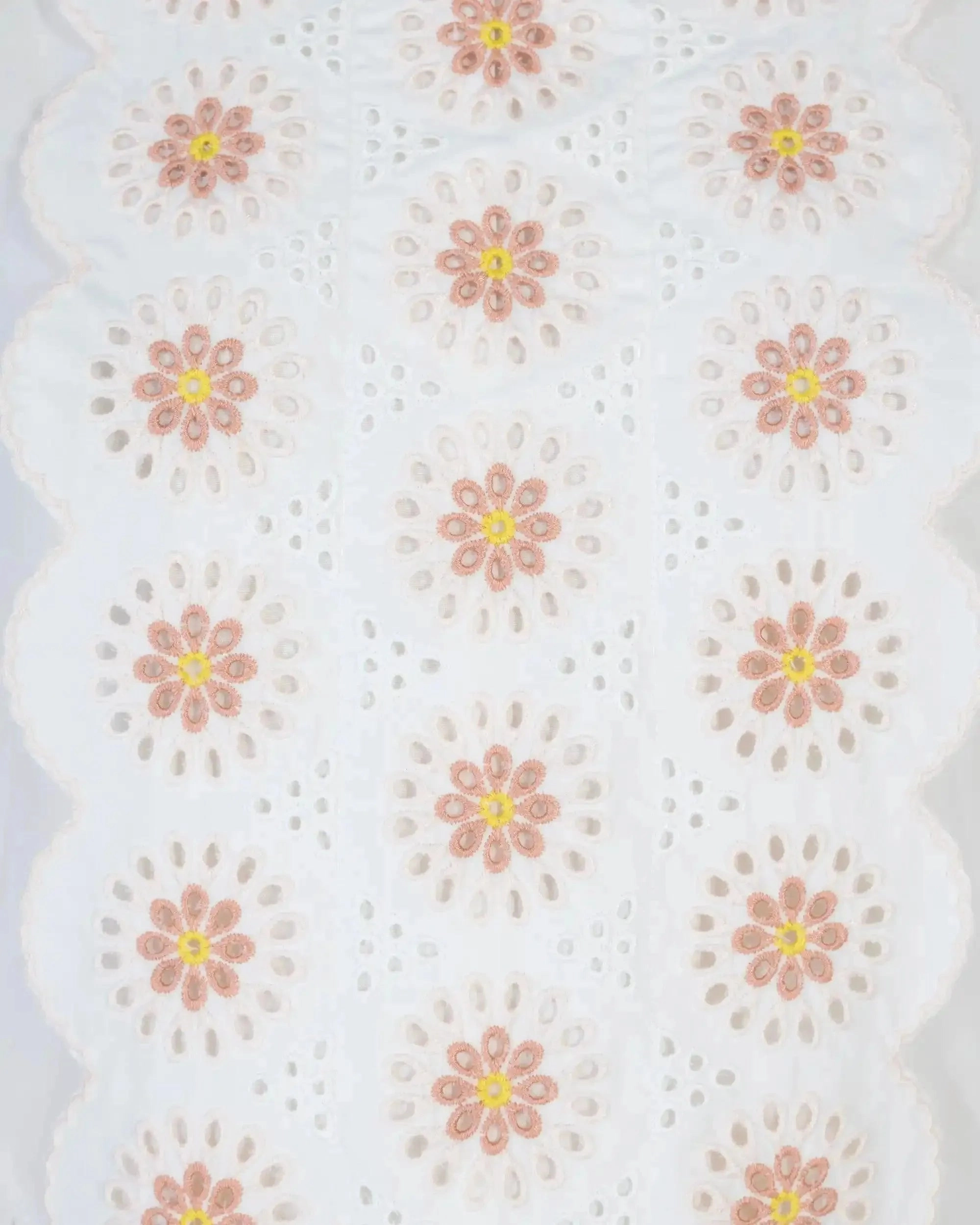 Floral Embroidered Short Sleeve White Dress