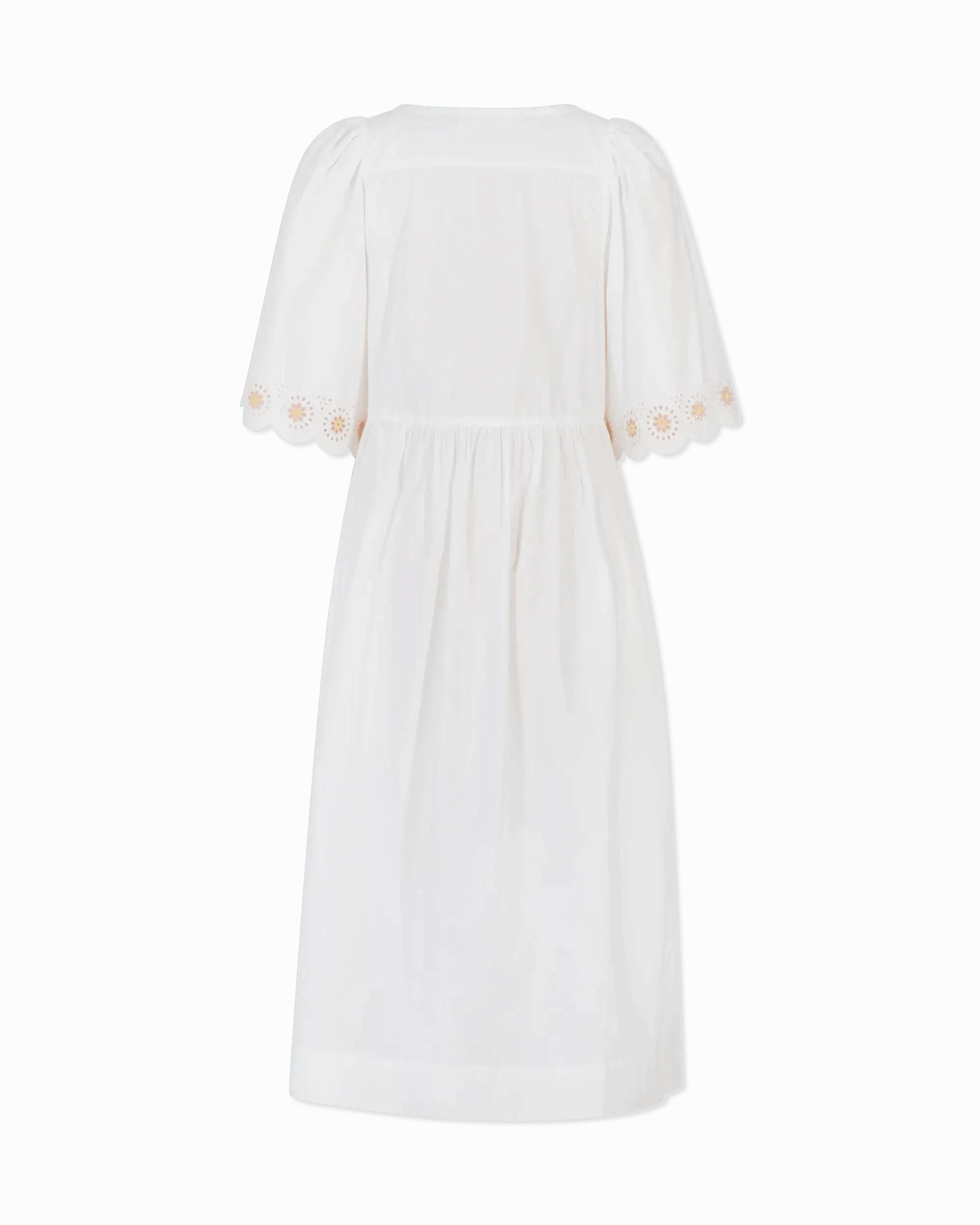 Floral Embroidered Short Sleeve White Dress