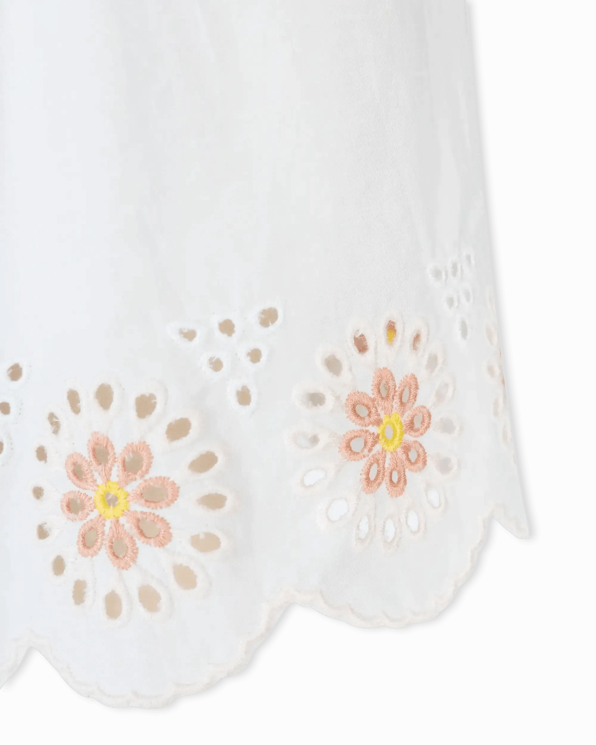 Floral Embroidered Short Sleeve White Dress