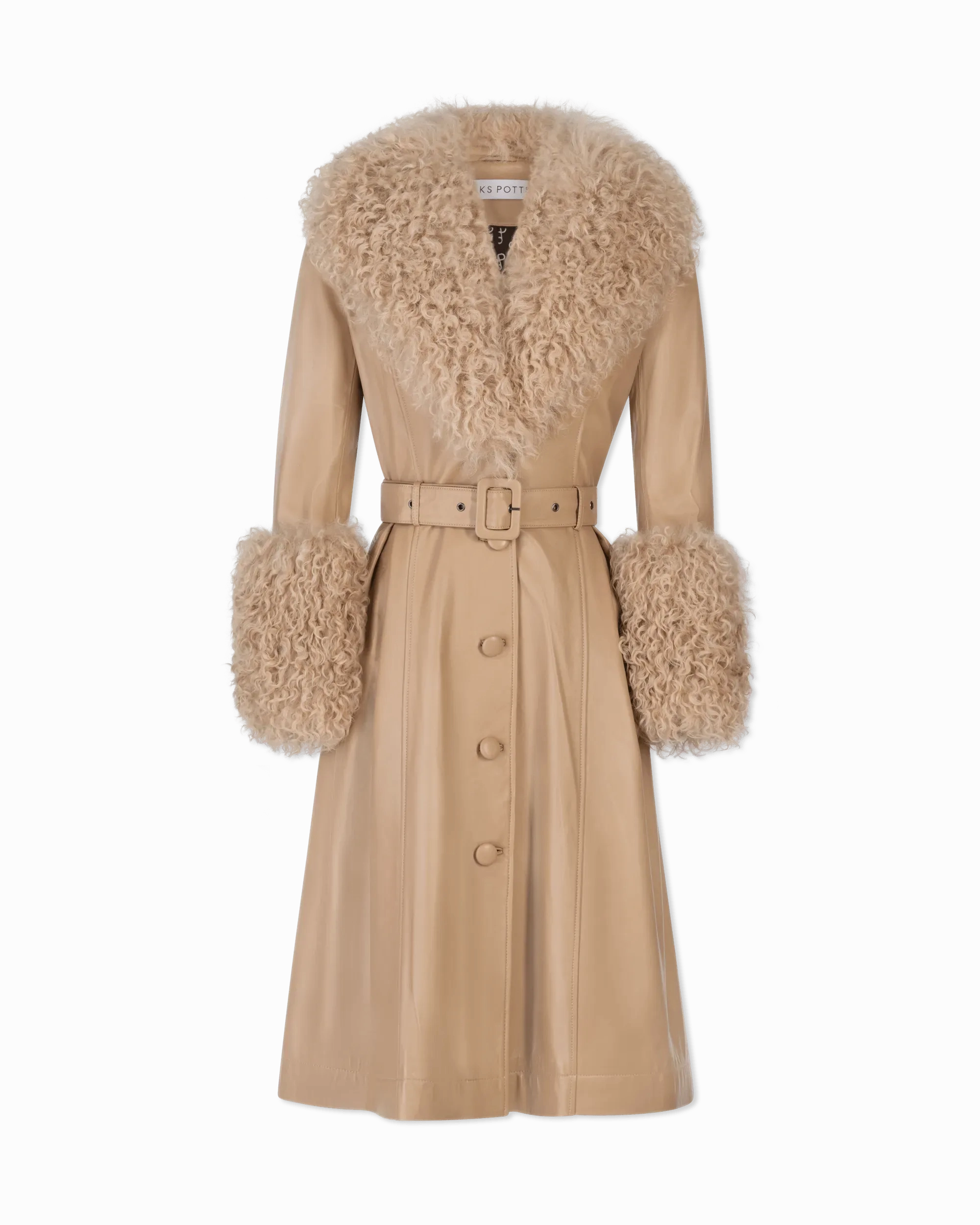 Foxy Shearling Trim Leather Coat