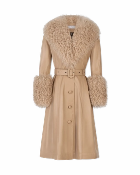 Foxy Shearling Trim Leather Coat