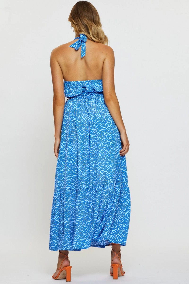 Geo Print Maxi Dress Halter Neck
