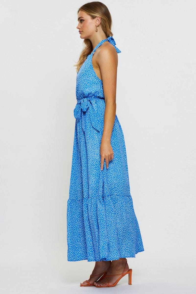 Geo Print Maxi Dress Halter Neck