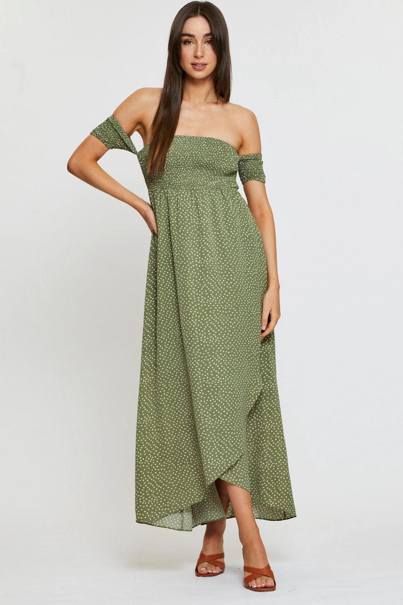 Geo Print Maxi Dress Off Shoulder