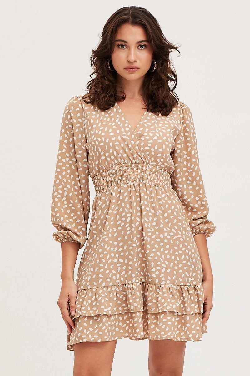 Geo Print Skater Dress Long Sleeve Mini
