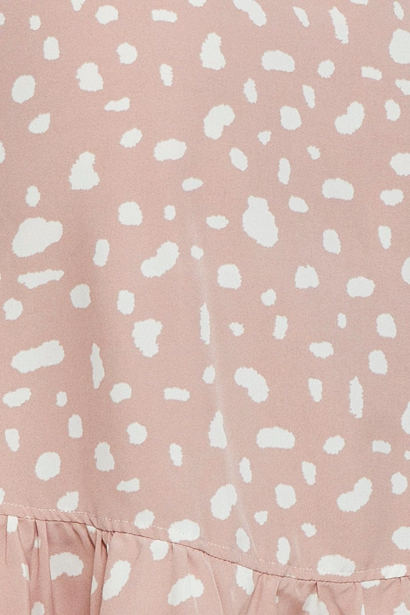 Geo Print Wrap Dress Short Sleeve Ruffle Hem