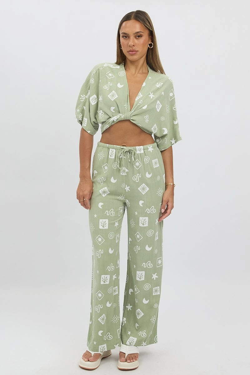 Green Abstract Tie Up Bolero Short Sleeve