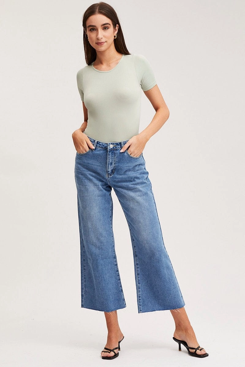 Green Bodysuit Short Sleeve Crew Neck Seamless