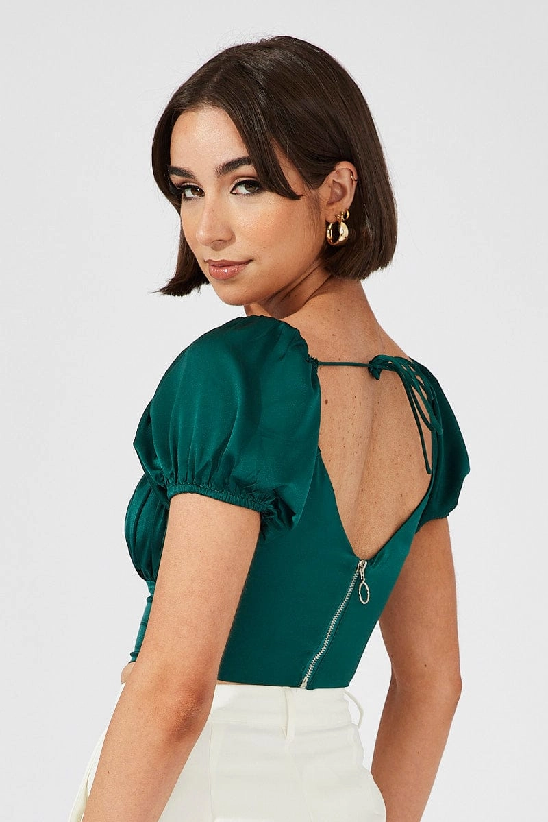 Green Corset Top Short Sleeve