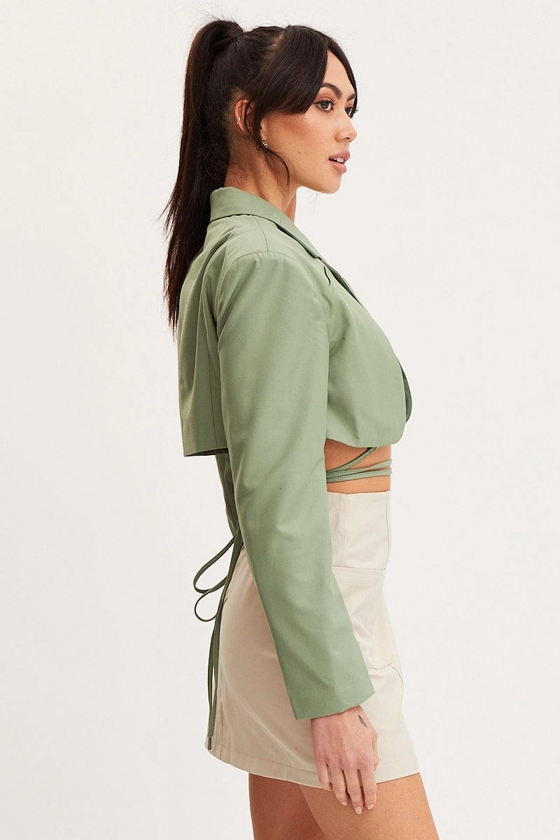 Green Crop Jacket Long Sleeve
