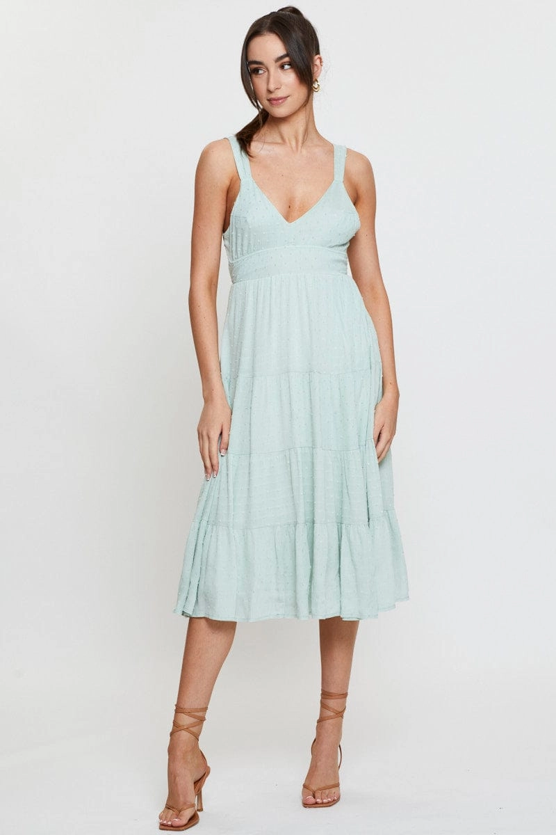 Green Midi Dress Sleeveless V Neck