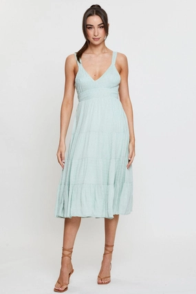 Green Midi Dress Sleeveless V Neck
