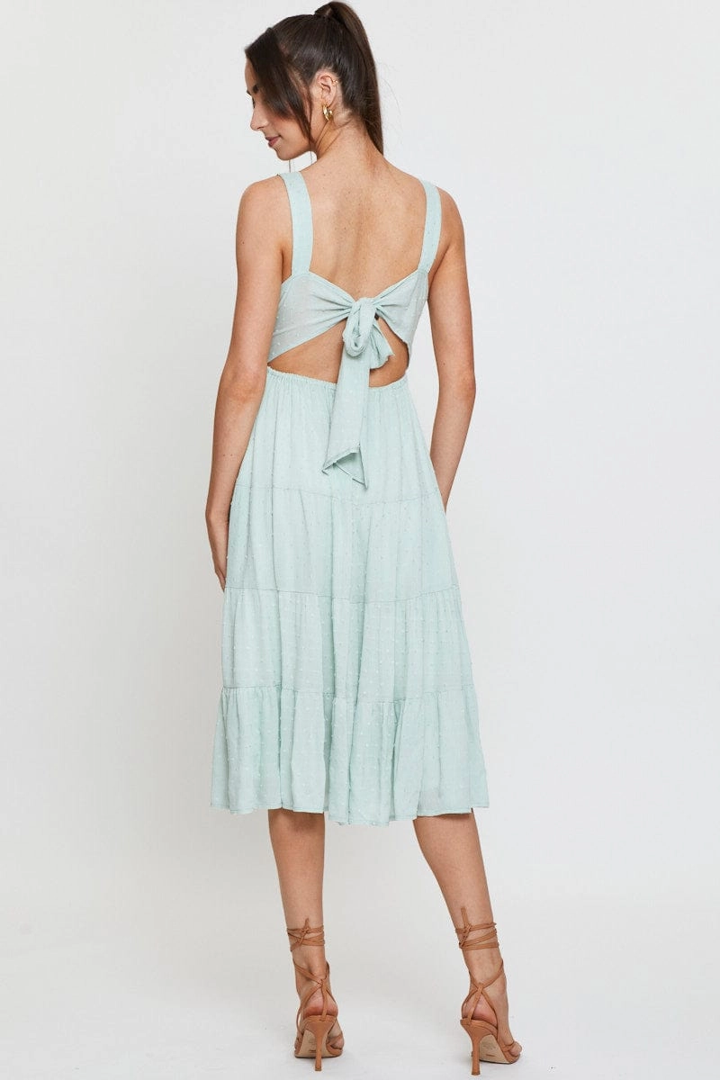 Green Midi Dress Sleeveless V Neck