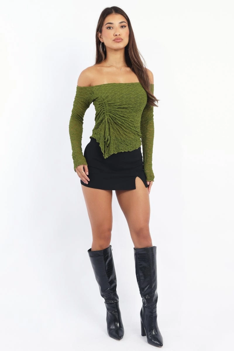 Green Off Shoulder Top Lace