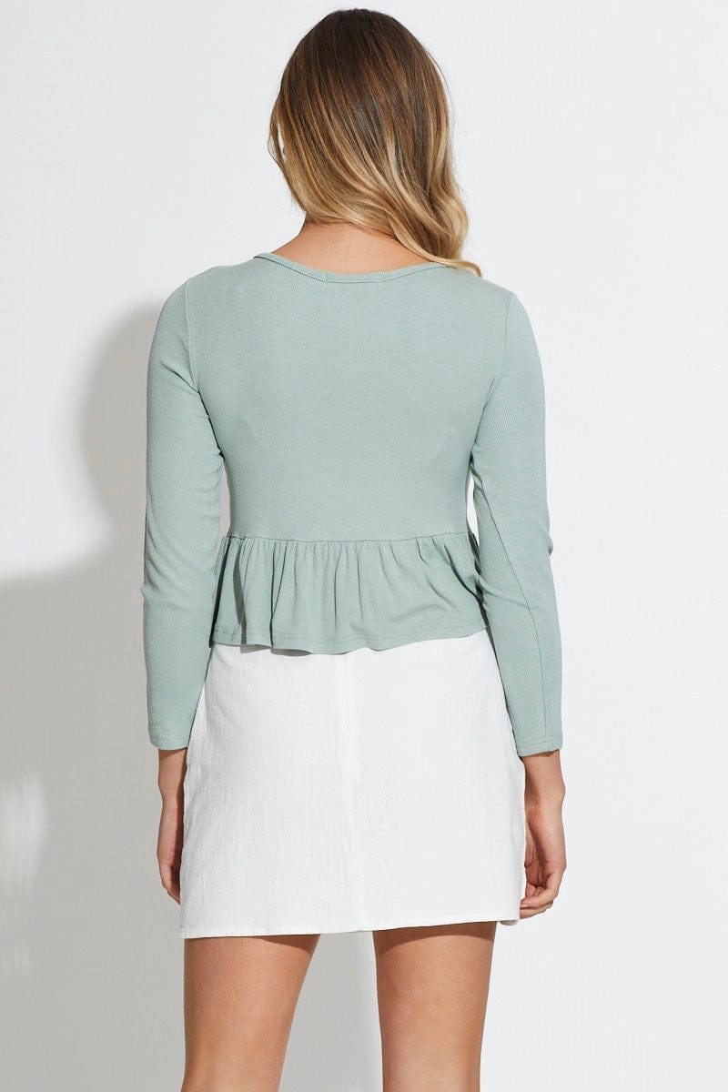 Green Rib Top Long Sleeve