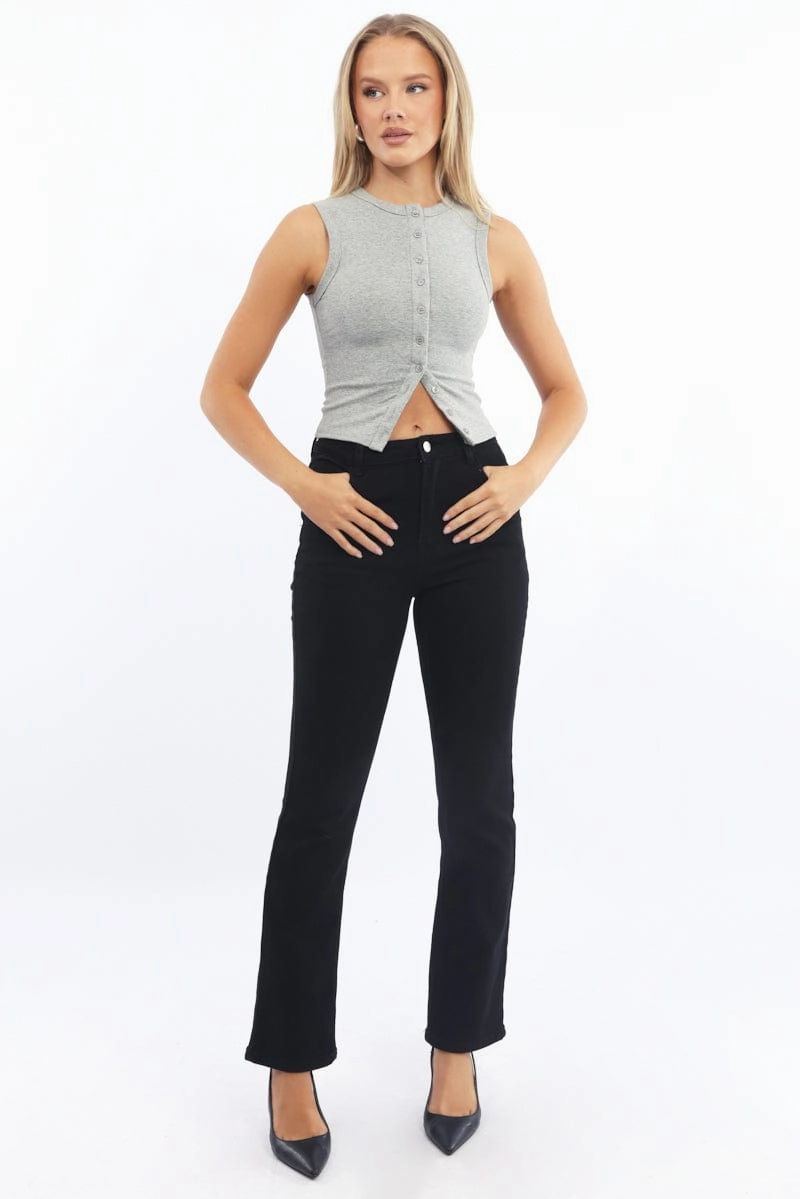 Grey Button Front Top Sleeveless