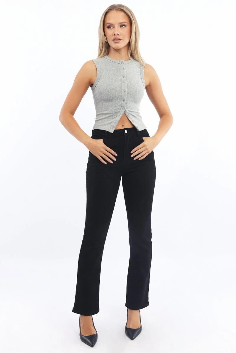 Grey Button Front Top Sleeveless