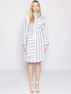 Ice Blue Striped Shirt Dress