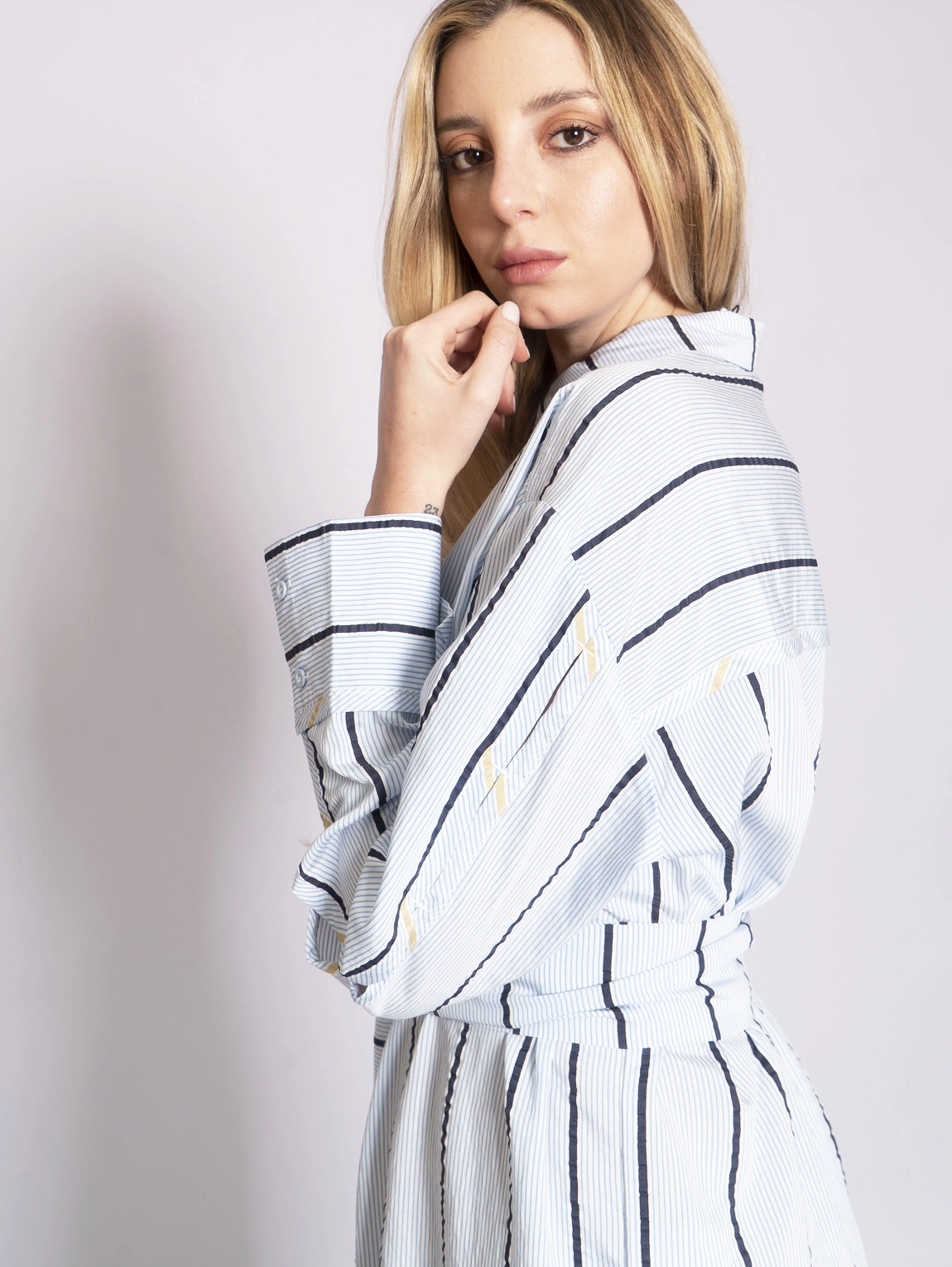 Ice Blue Striped Shirt Dress