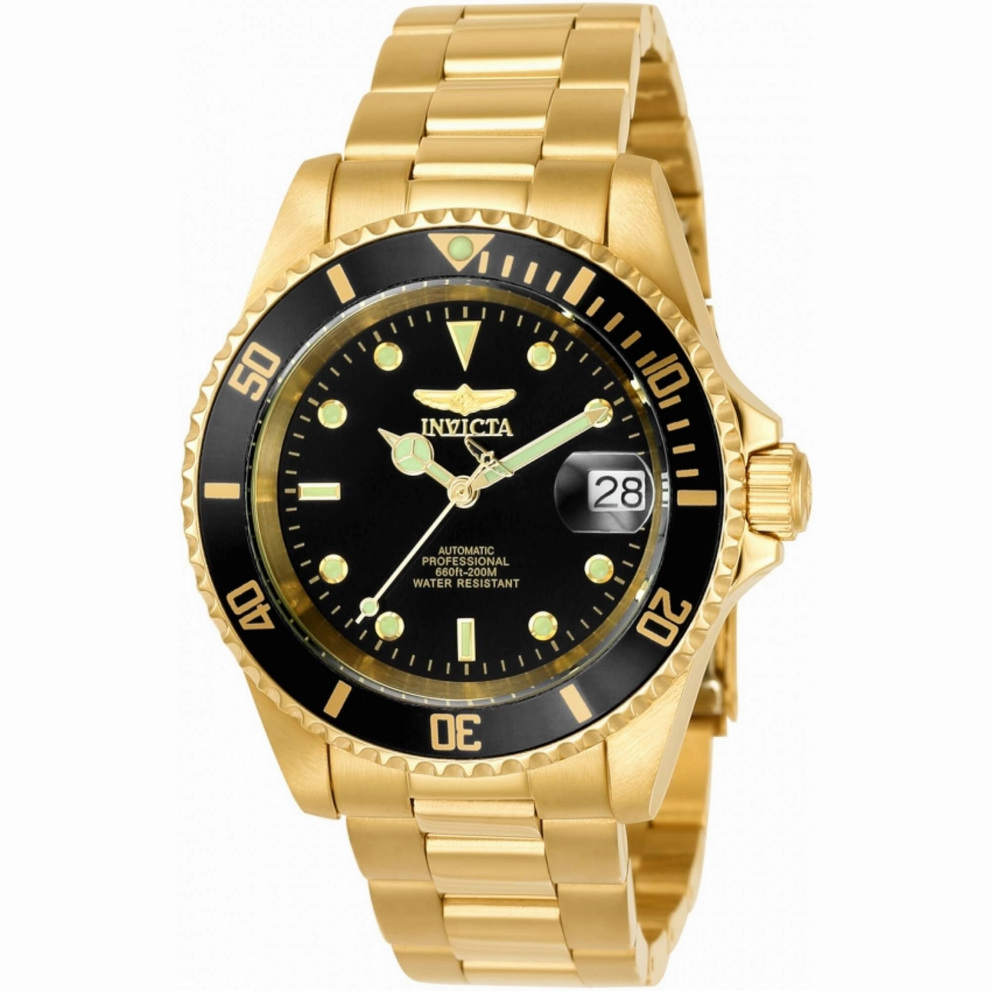 Invicta Men's Watch - Pro Diver Automatic Black Dial Yellow Gold Bracelet | 8929OB