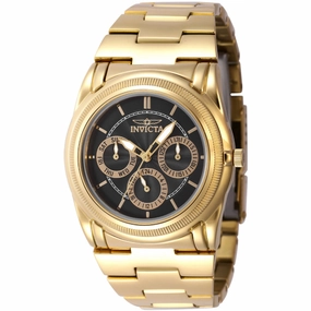 Invicta Women's Watch - Slim Day-Date Black Dial Yellow Gold Steel Bracelet | 46268