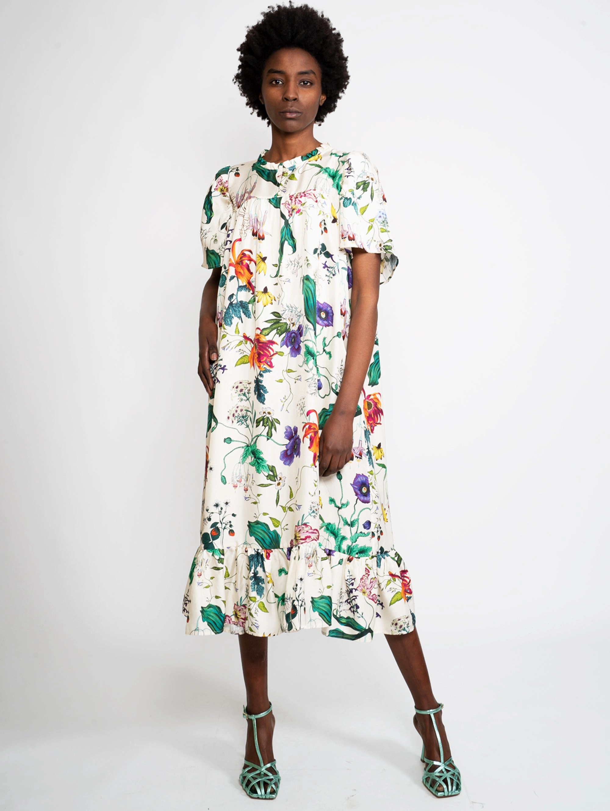 Ivory Floral Silk Dress