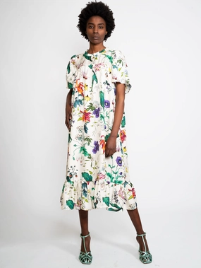 Ivory Floral Silk Dress