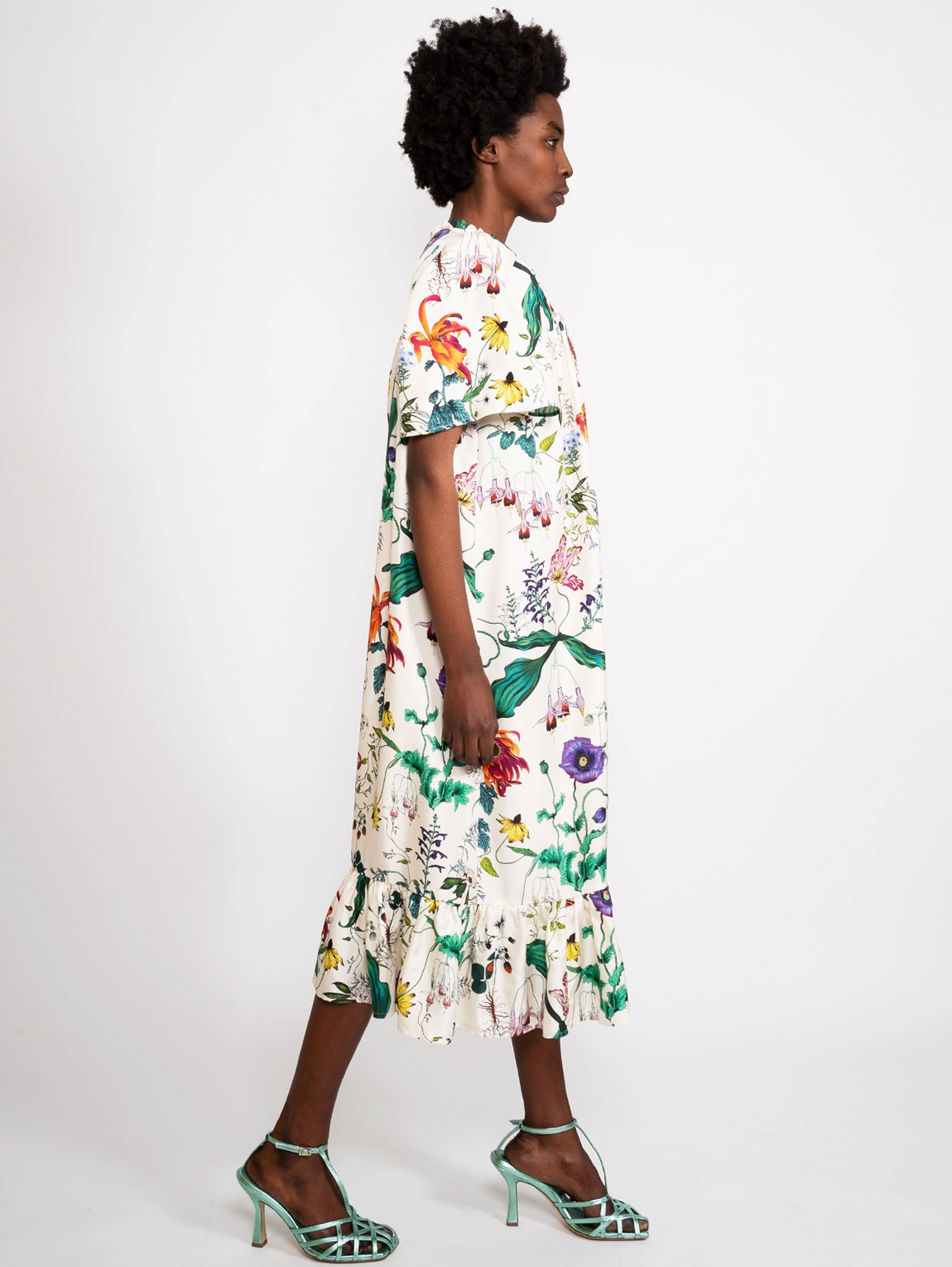 Ivory Floral Silk Dress