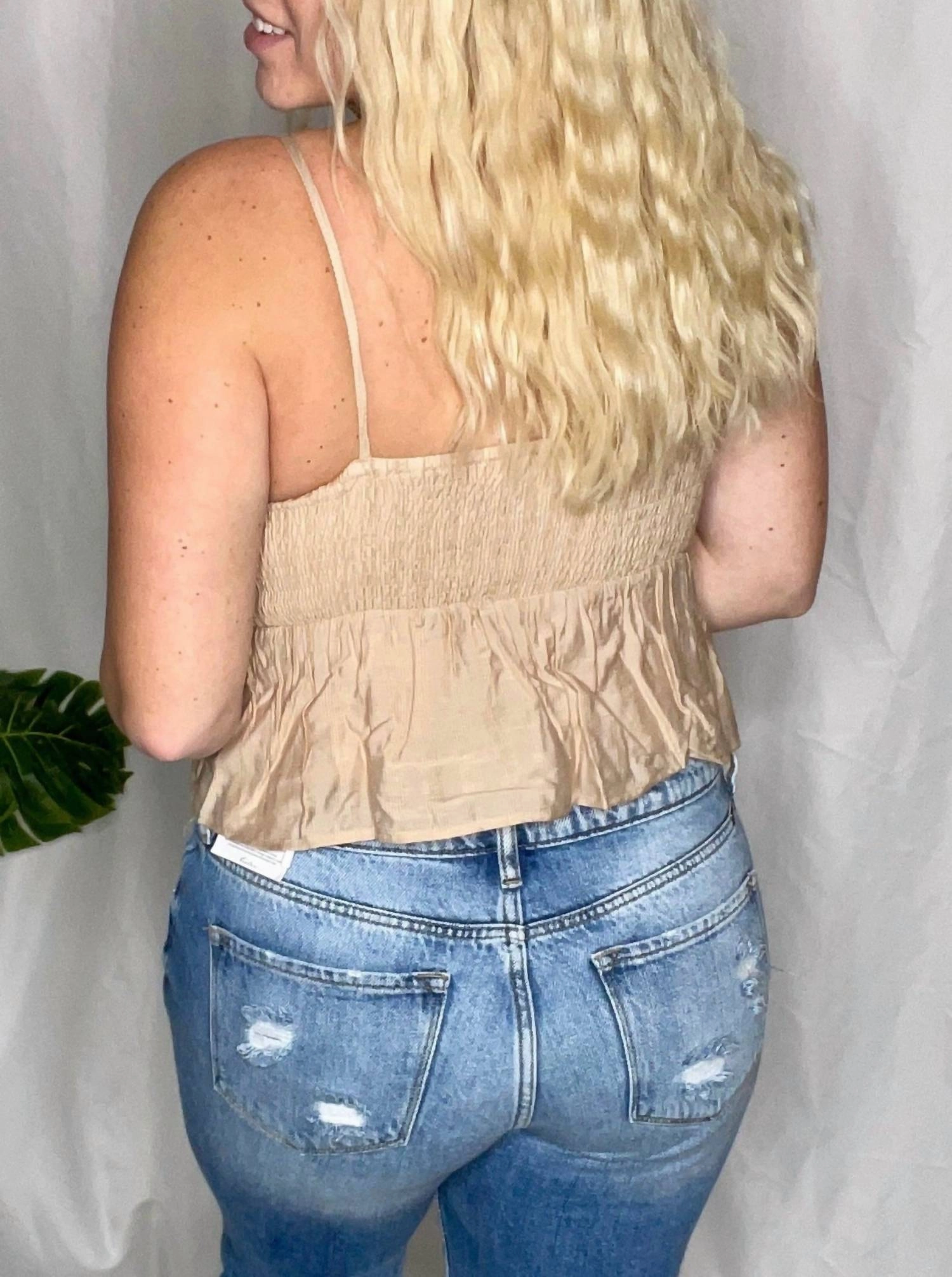 Kaity Tie Strap Crop Top In Nude