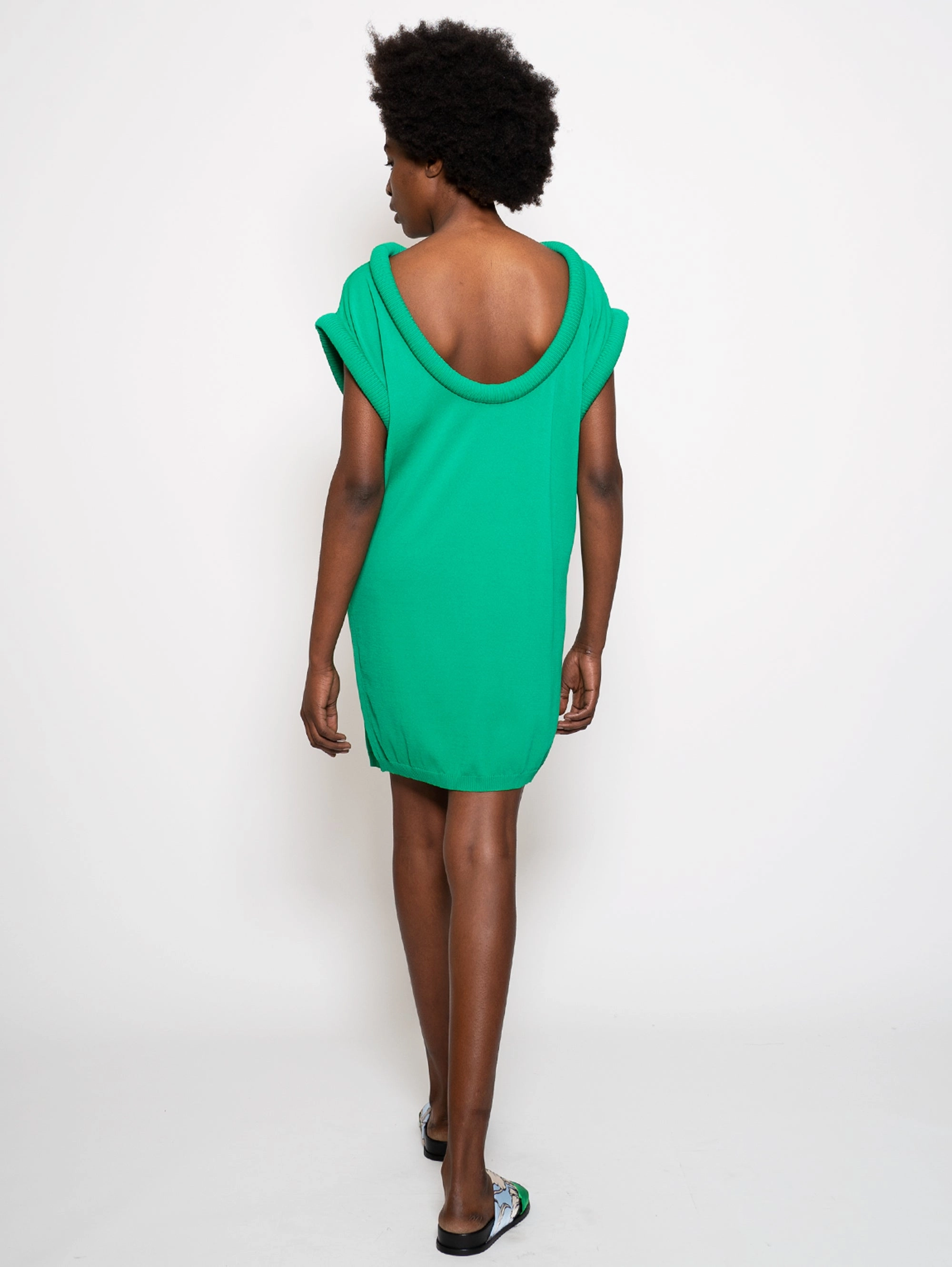 Knitted Dress with Green Padded Profiles