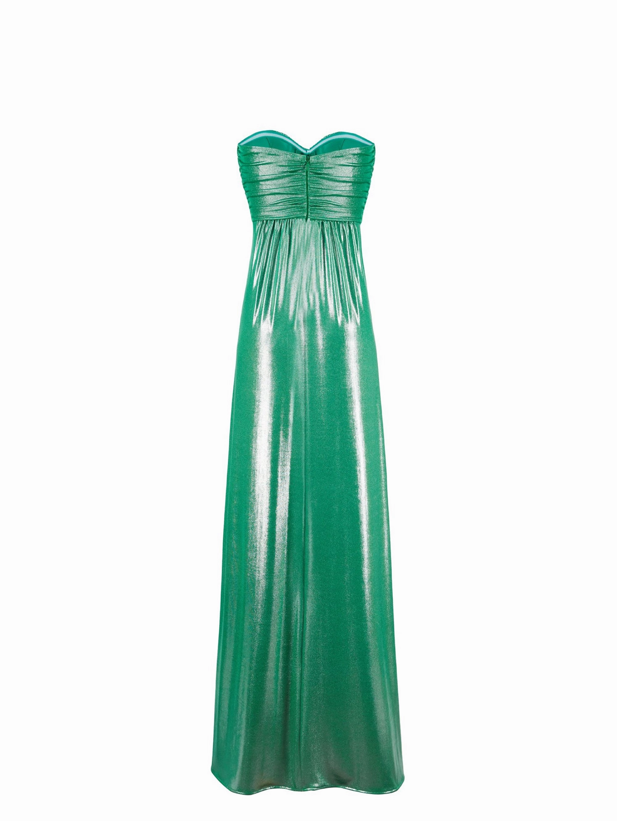 Laminated Dress with Green Heart Neckline