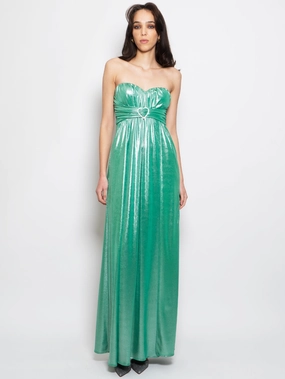 Laminated Dress with Green Heart Neckline