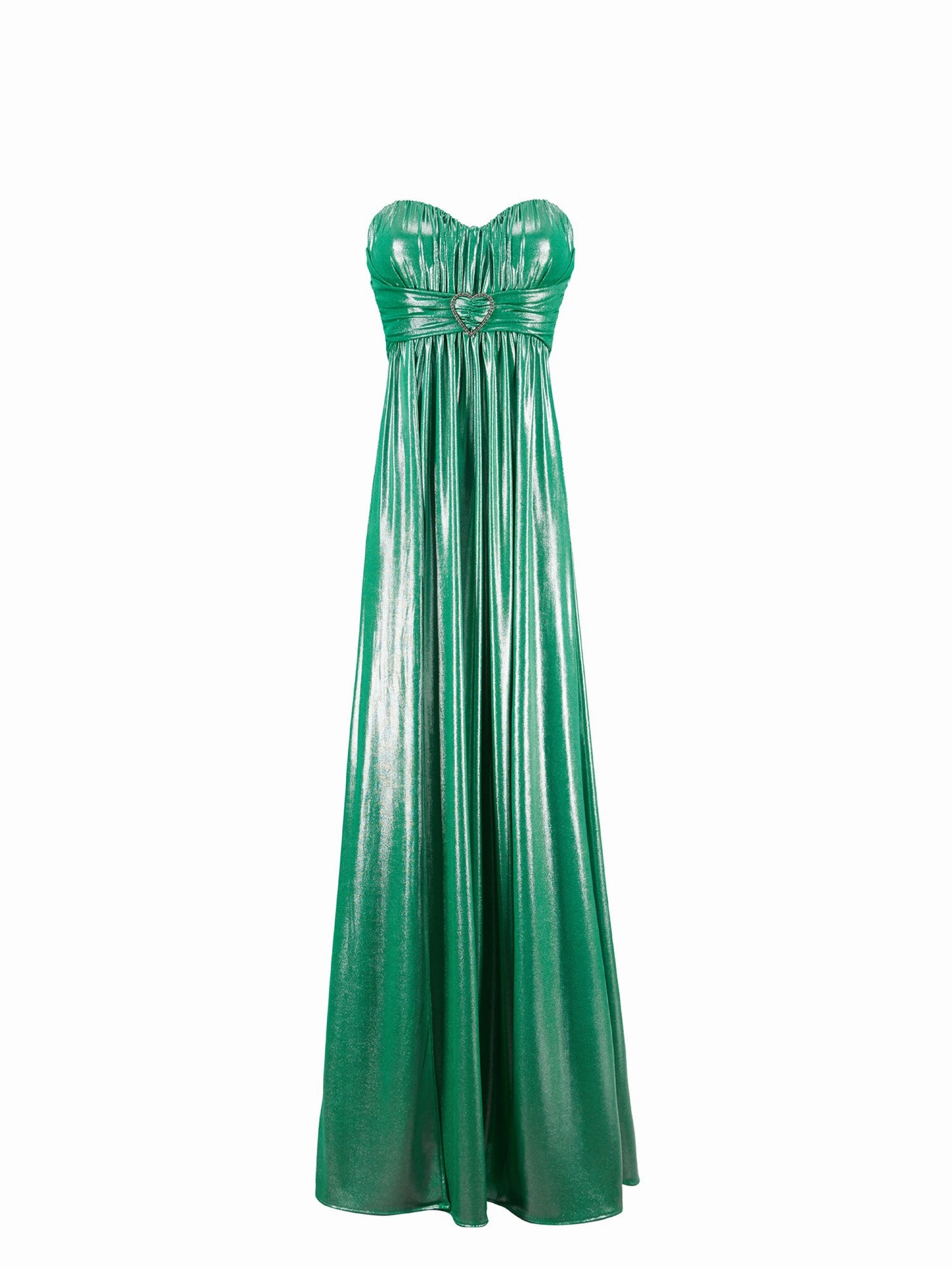 Laminated Dress with Green Heart Neckline