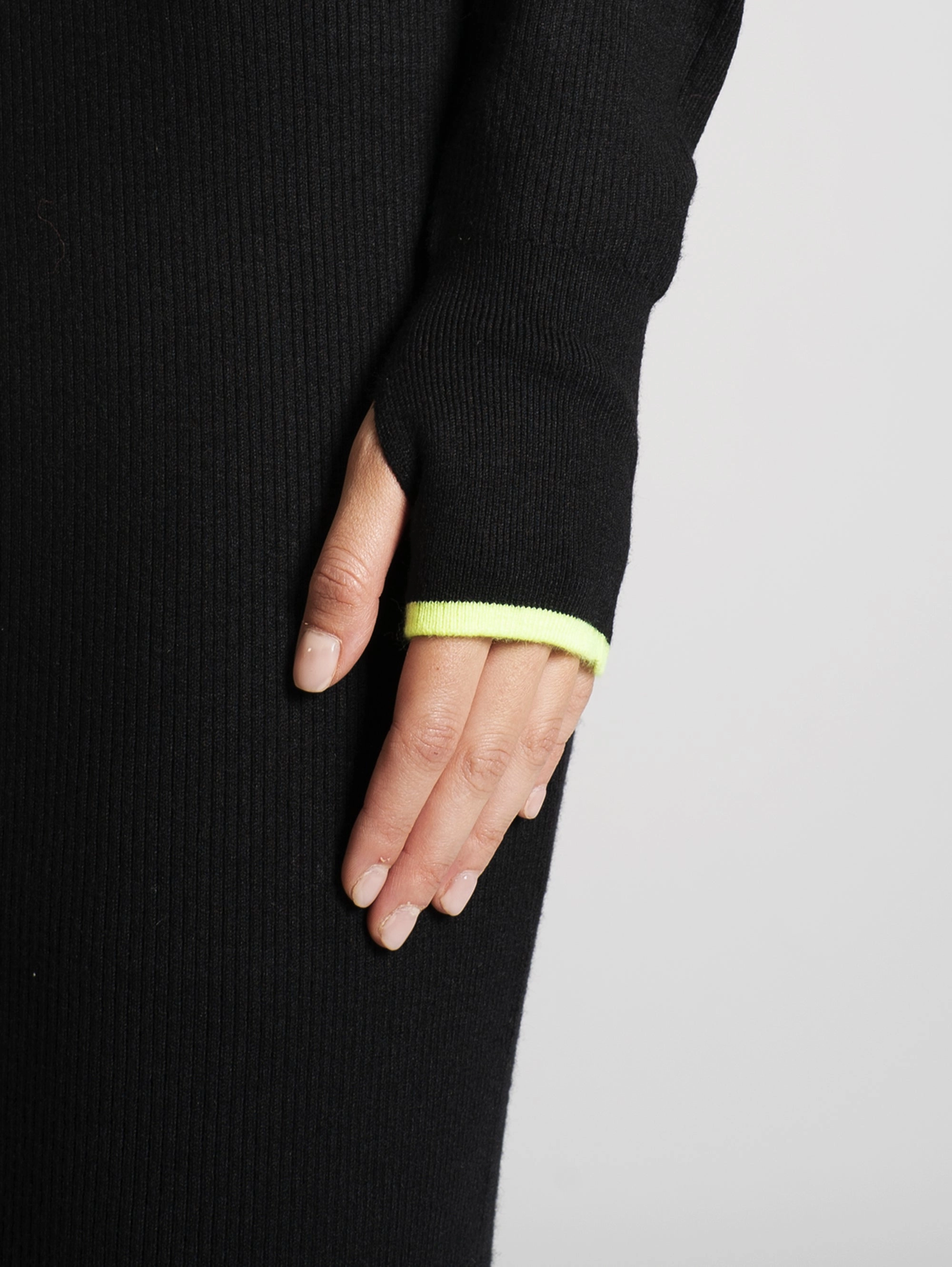Long Black Ribbed Knit Dress