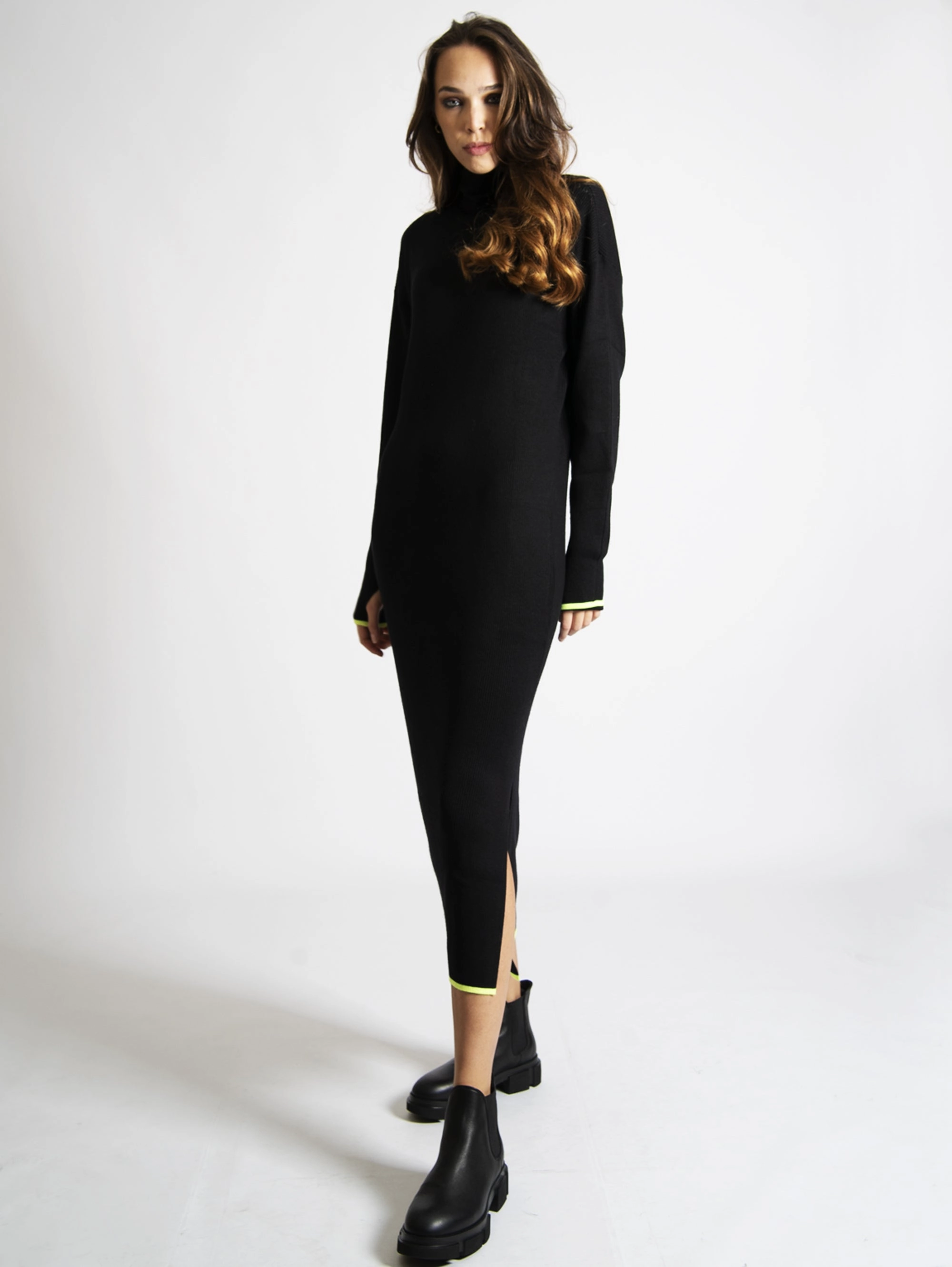 Long Black Ribbed Knit Dress