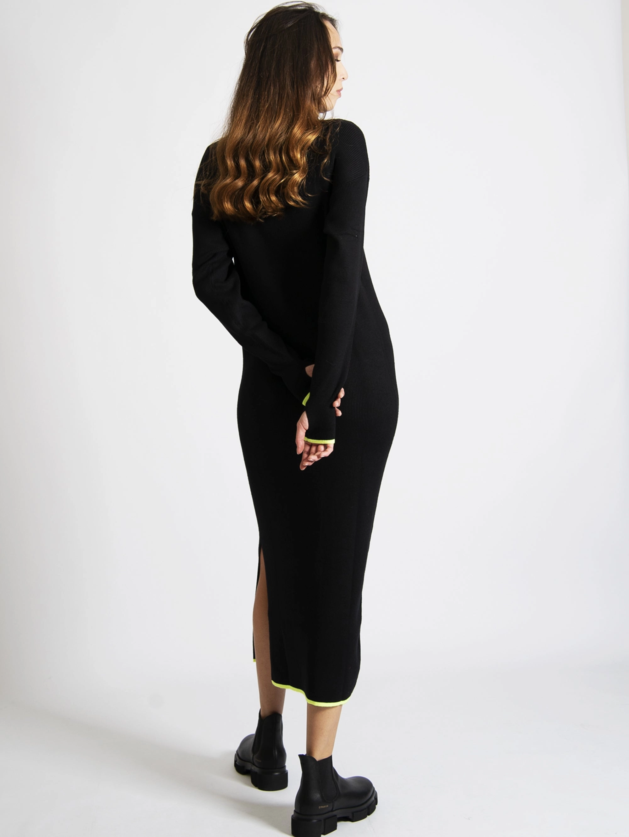Long Black Ribbed Knit Dress