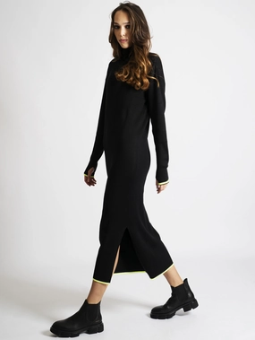 Long Black Ribbed Knit Dress
