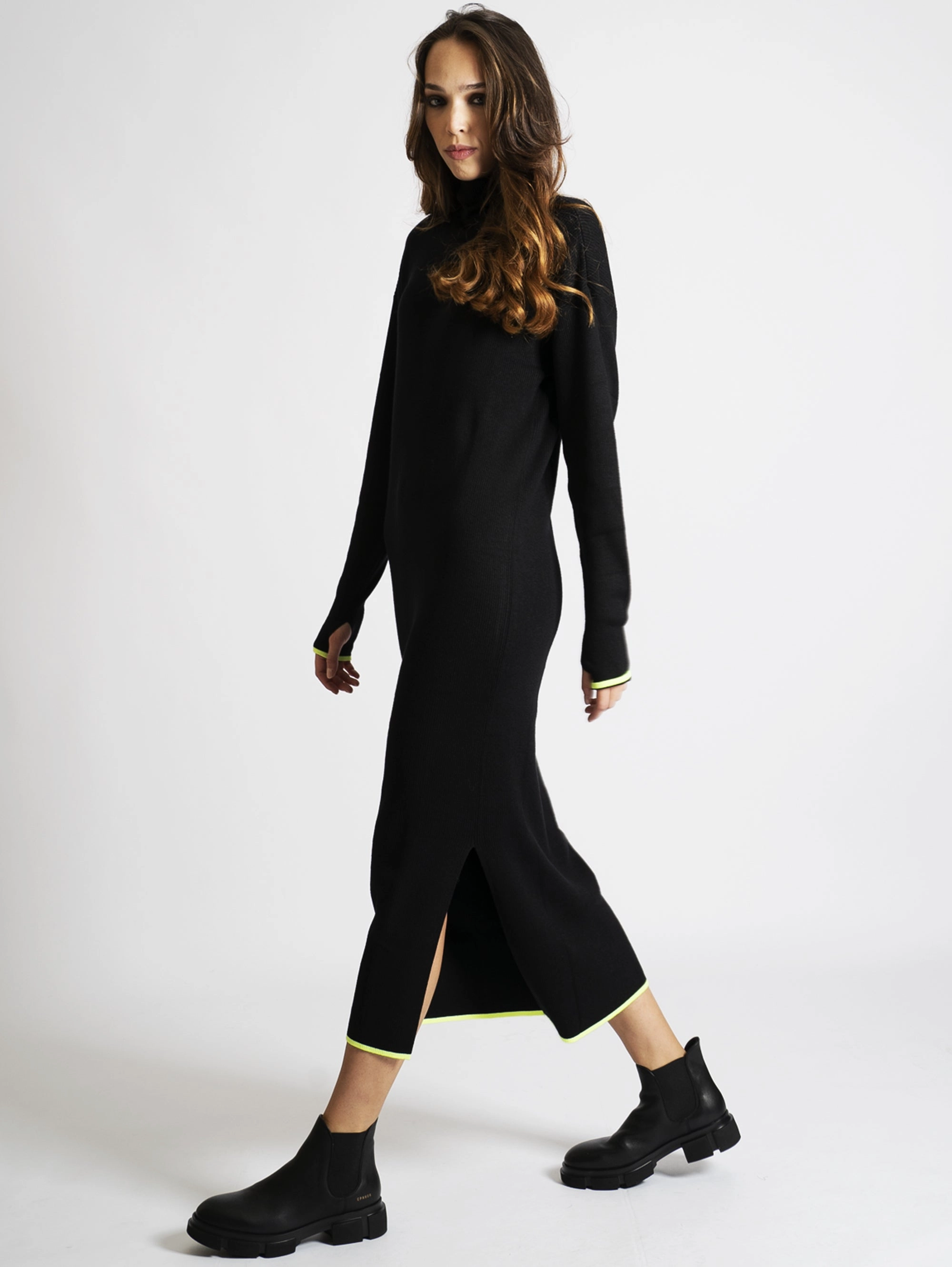 Long Black Ribbed Knit Dress