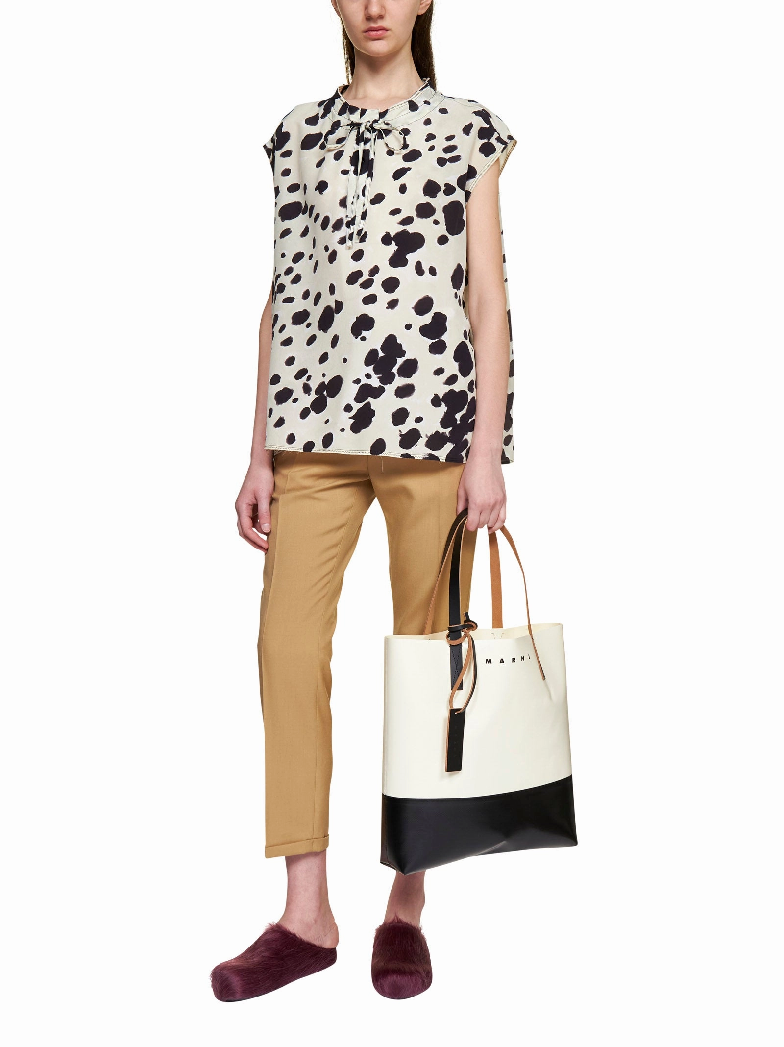 Marni Polka Dot Tie-Neck Sleeveless Blouse